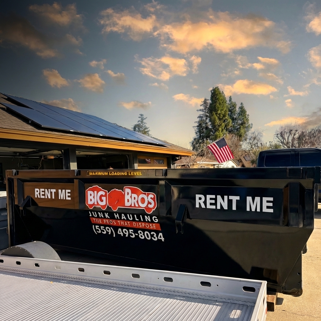Big Bros dumpster rental at residential home in Fresno